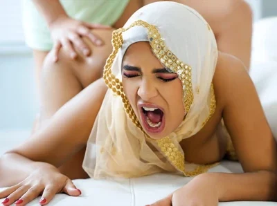 cute muslim girl with juicy tits, bends over and takes a big cock up her ass – fucks in hijab